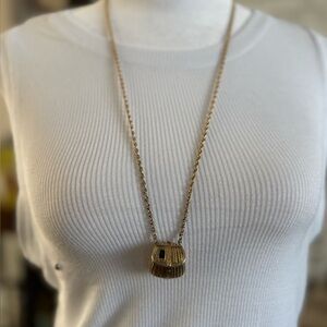Gold Plated Fishing Creel Basket Charm Necklace Museum of Modern Art Vintage